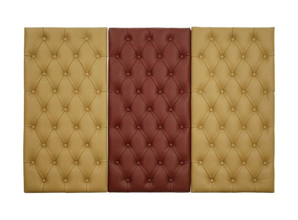 Commercial Furniture - Set of 3 Tan & Red Soundproof Faux Leather Wall Panels 37.25 x 19