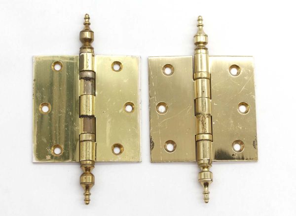 Door Hinges - Pair of Vintage 3.5 x 3.5 Polished Brass Steeple Tip Butt Door Hinges