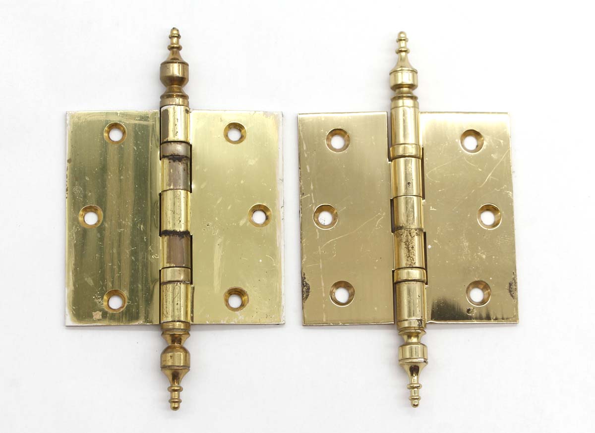 Pair Of Vintage 3.5 X 3.5 Polished Brass Steeple Tip Butt Door Hinges ...