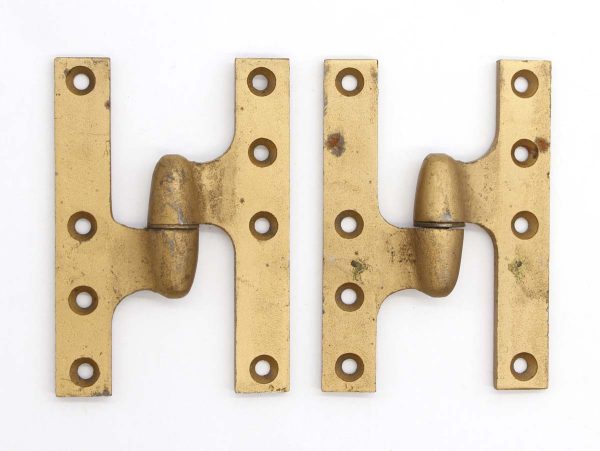 Door Hinges - Pair of Vintage 5 x 3.5 Left Brushed Brass Iron Rixson Olive Door Hinges