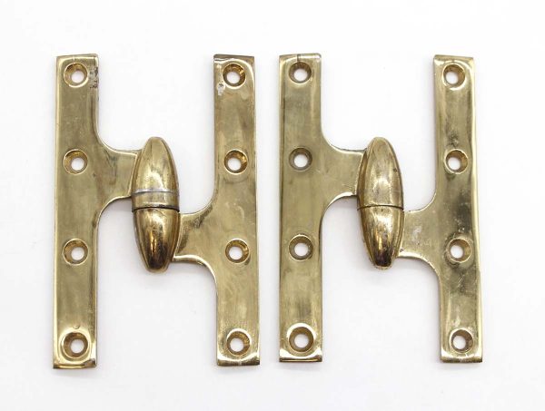 Door Hinges - Pair of Vintage 6 x 3.75 Polished Brass Steel Right Hand Olive Door Hinges