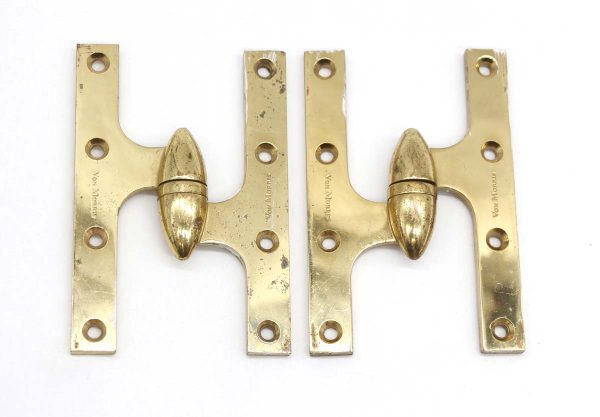 Door Hinges - Pair of Vintage 6 x 4 Von Morris Polished Brass Olive Door Hinges