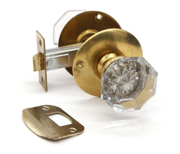 Door Knob Sets - Octagon Glass Door Knob Set with Brass 3 in. Rosettes