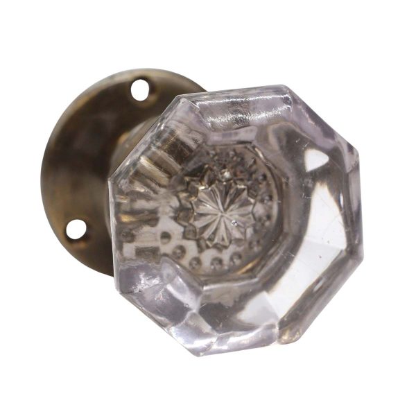 Door Knob Sets - Pale Purple Octagon Dummy Glass Door Knob with Brass Rosette