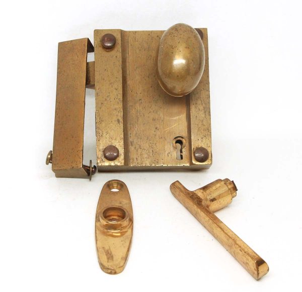 Door Knob Sets - Vintage Cast Bronze Oval Knob Lever Rim Lock Door Set
