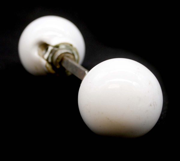 Door Knobs - Pair of Vintage Ball Shaped White Ceramic Passage Door Knobs