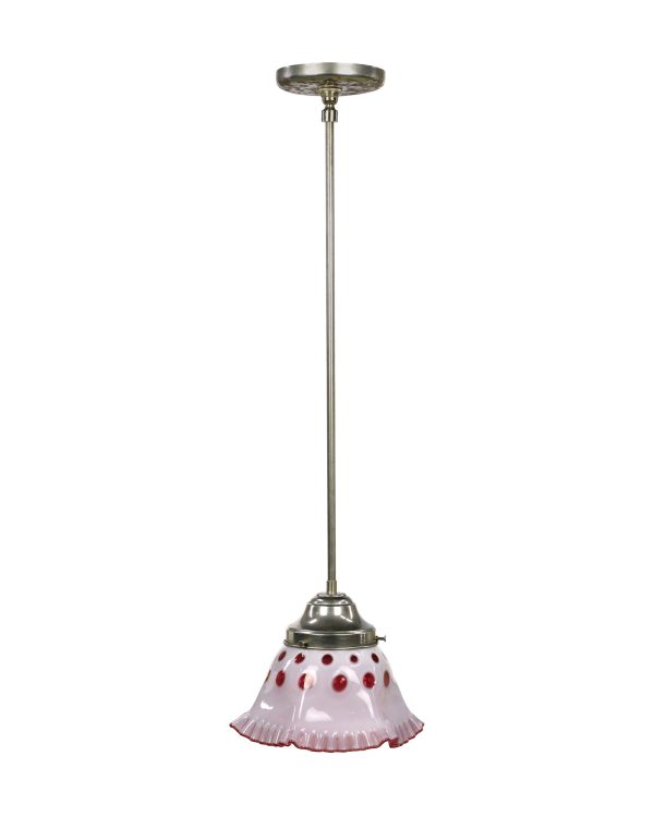 Down Lights - White & Red Glass Pendant Light with Steel Hardware