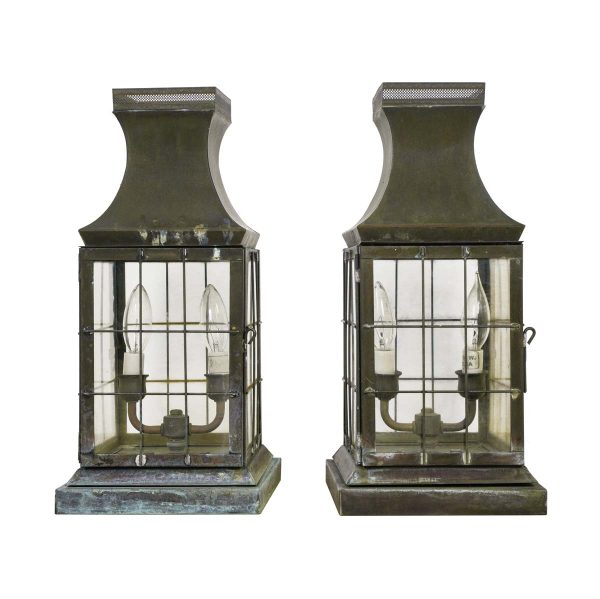 Exterior Lighting - Pair of Traditional Glass & Bronze Lantern Style Lights