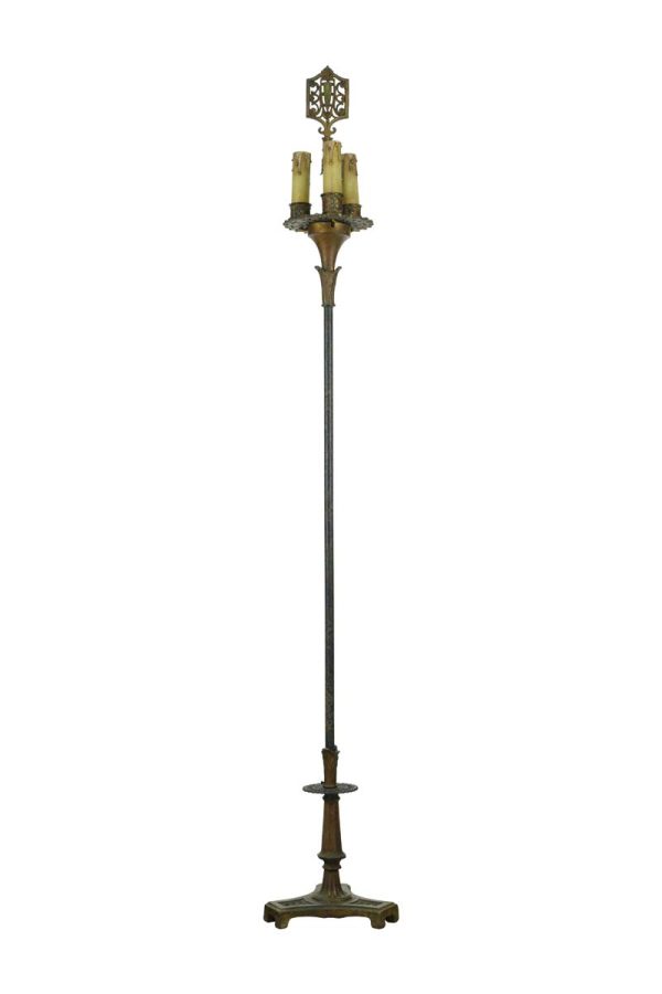 Floor Lamps - Antique French 3 Candelabra Arms Steel Floor Lamp