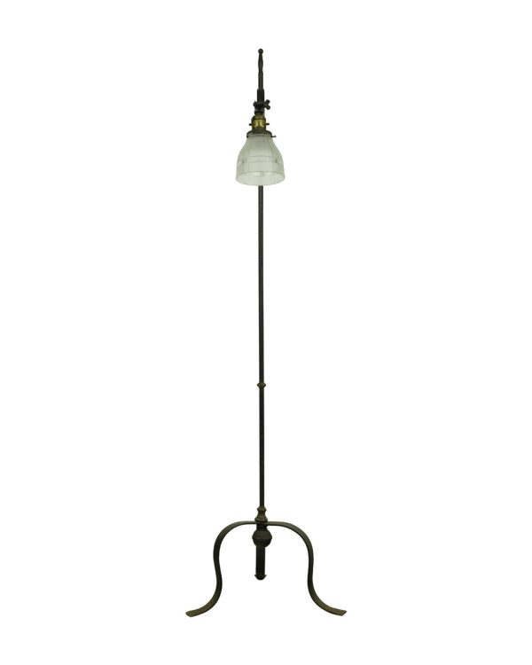 Floor Lamps - Antique Wrought Iron Adjustable Glass Shade Floor Lamp