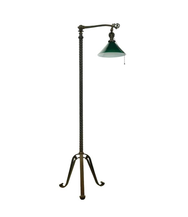 Floor Lamps - Antique Wrought Iron Floor Lamp with Green Glass Shade