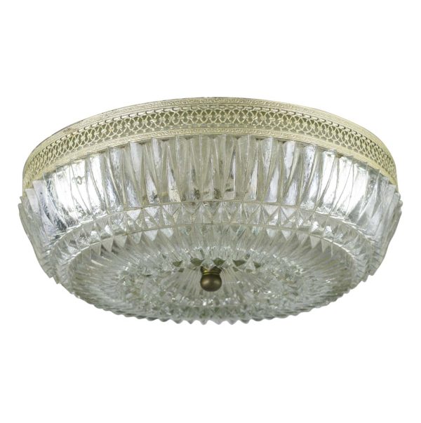 Flush & Semi Flush Mounts - The Plaza Hotel Cut Glass Brass & Steel Trim Flush Mount Light