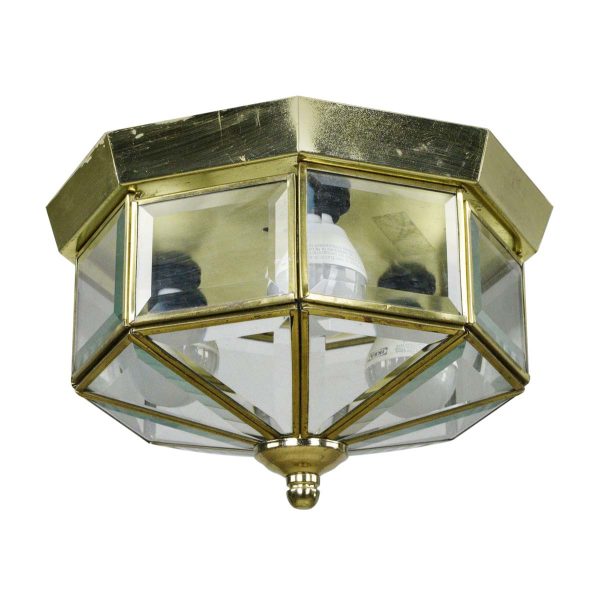 Flush & Semi Flush Mounts - Traditional Brass Plated Beveled Glass Flush Mount Ceiling Light