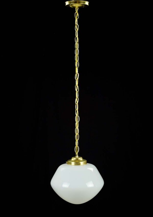 Globes - Antique Brass & Milk Glass 11.75 in. Schoolhouse Pendant Light