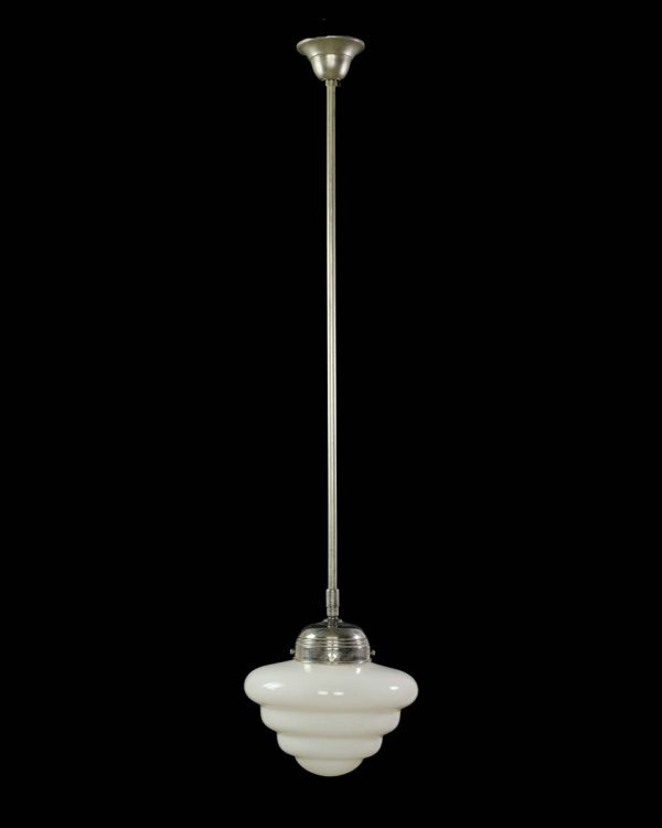 Globes - Vintage European Opaline Glass Globe Aluminum Pole Pendant Light