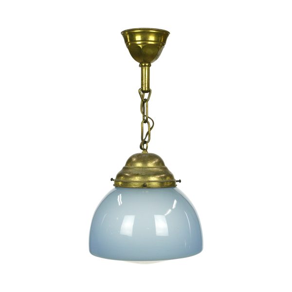 Globes - Vintage Light Blue Glass Globe Brass Chain Pendant Light