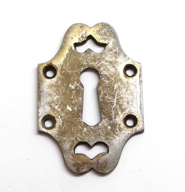 Keyhole Covers - Antique 2.5 in. Nickel Plated Arts & Crafts Brass Door Key Cover Plate