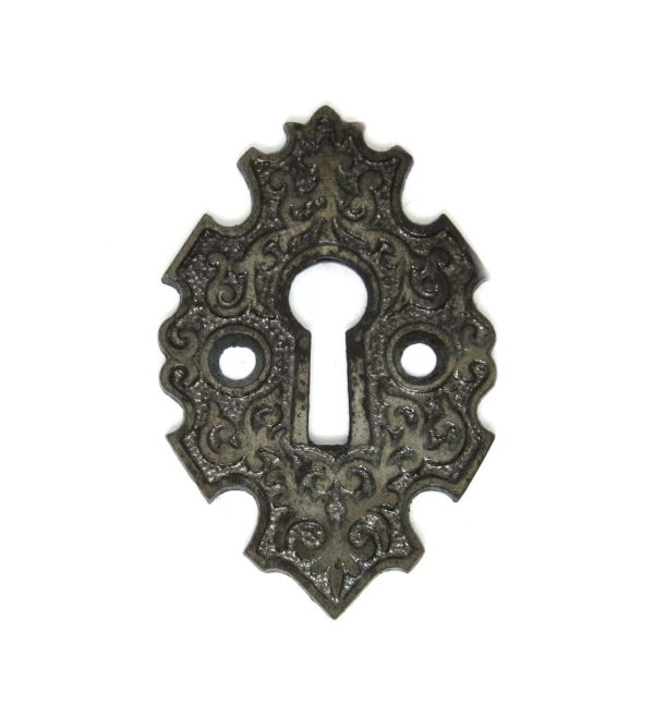Keyhole Covers - Antique Arts & Crafts Black Cast Iron Door Keyhole Cover Plate
