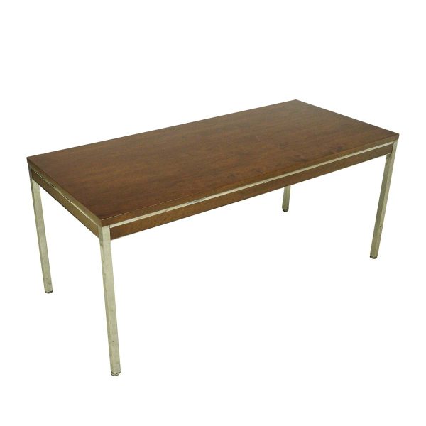 Kitchen & Dining - Modern Dark Tone Mahogany Brushed Steel Legs Dining Office Table