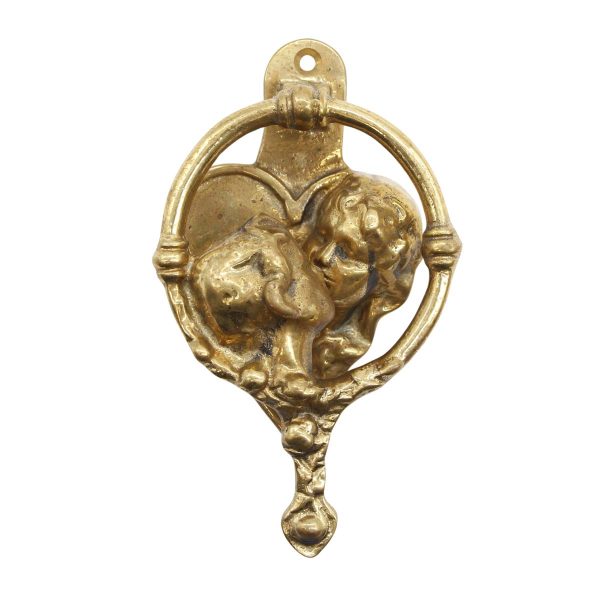 Knockers & Door Bells - Vintage Heart Shaped Cast Brass Kissing Couple Door Knocker