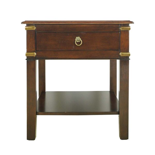 Living Room - Traditional Walnut Brass Accents 1 Drawer Side End Table