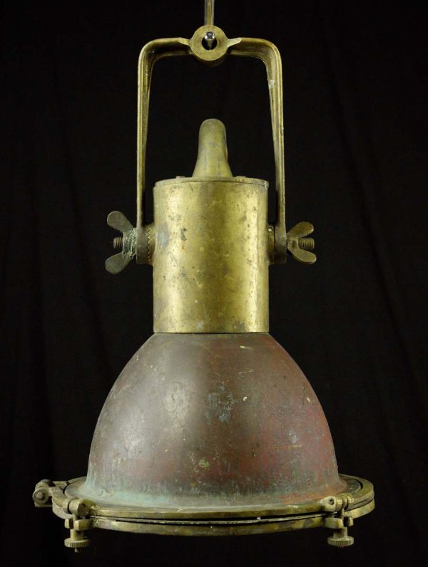 Nautical Lighting - Antique Patina Brass & Glass Spotlight Nautical Ship Light