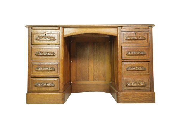 Office Furniture - Antique 8 Drawer Medium Tone Oak Desk