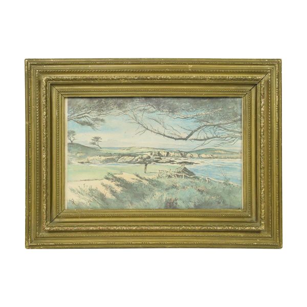 Paintings - Wood Frame Oil Painting of Pebble Beach CA Gold Course