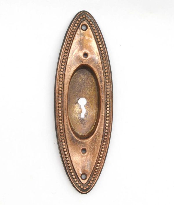 Pocket Door Hardware - Traditional 7 in. Copper Plated Brass Oval Beaded Pocket Door Plate