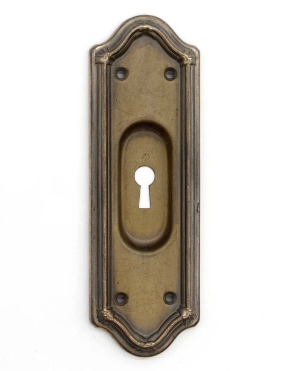 Pocket Door Hardware - Traditional 7.625 in. Brass Plated Steel Pocket Door Keyhole Plate