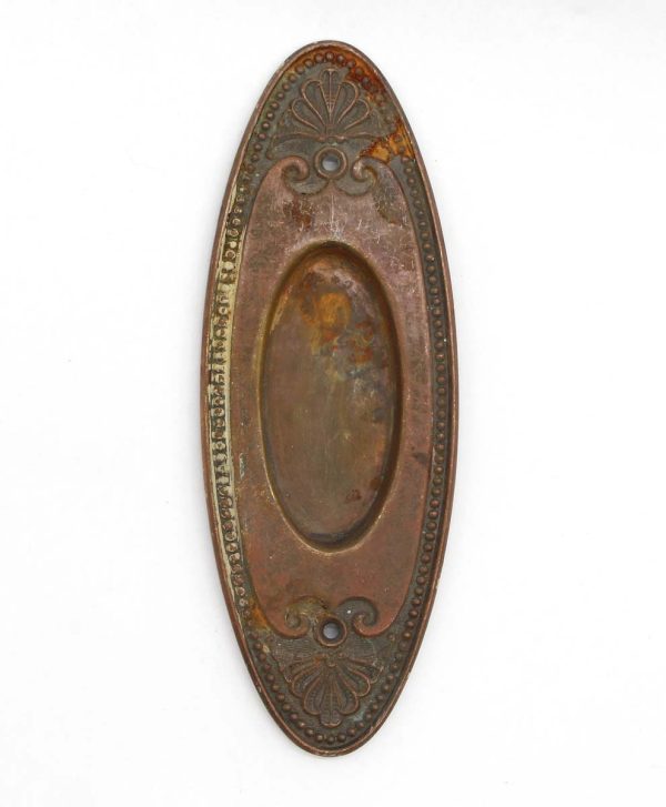 Pocket Door Hardware - Victorian 7 in. Brass Oval Beaded Pocket Door Plate