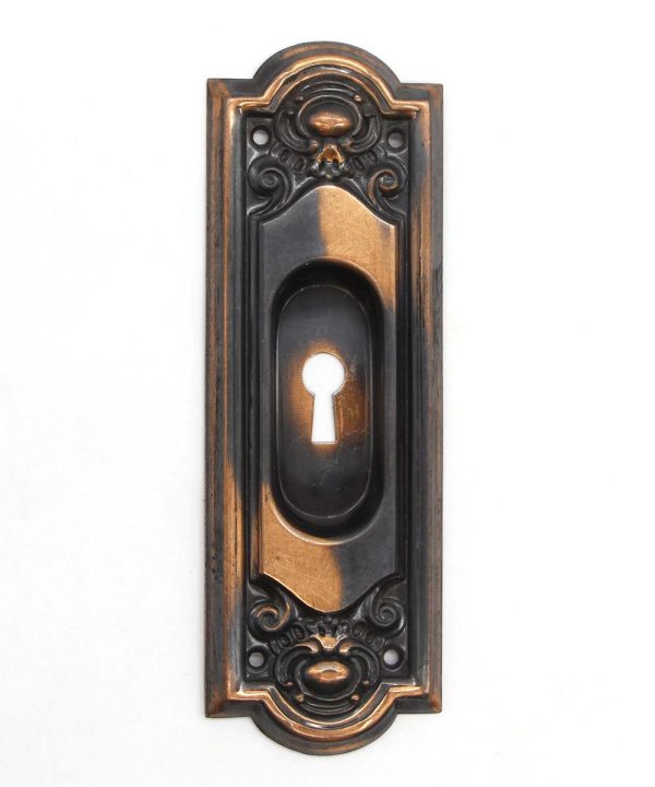 Pocket Door Hardware - Vintage 7.5 in. Steel Japanned Keyhole Pocket Door Plate