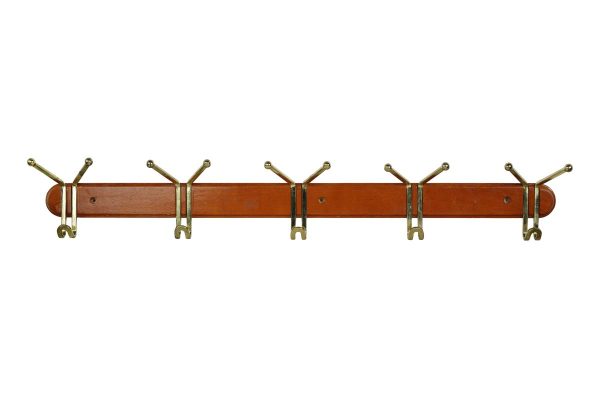 Racks - Vintage European 1960s Mahogany 5 Hook Coat Wall Rack