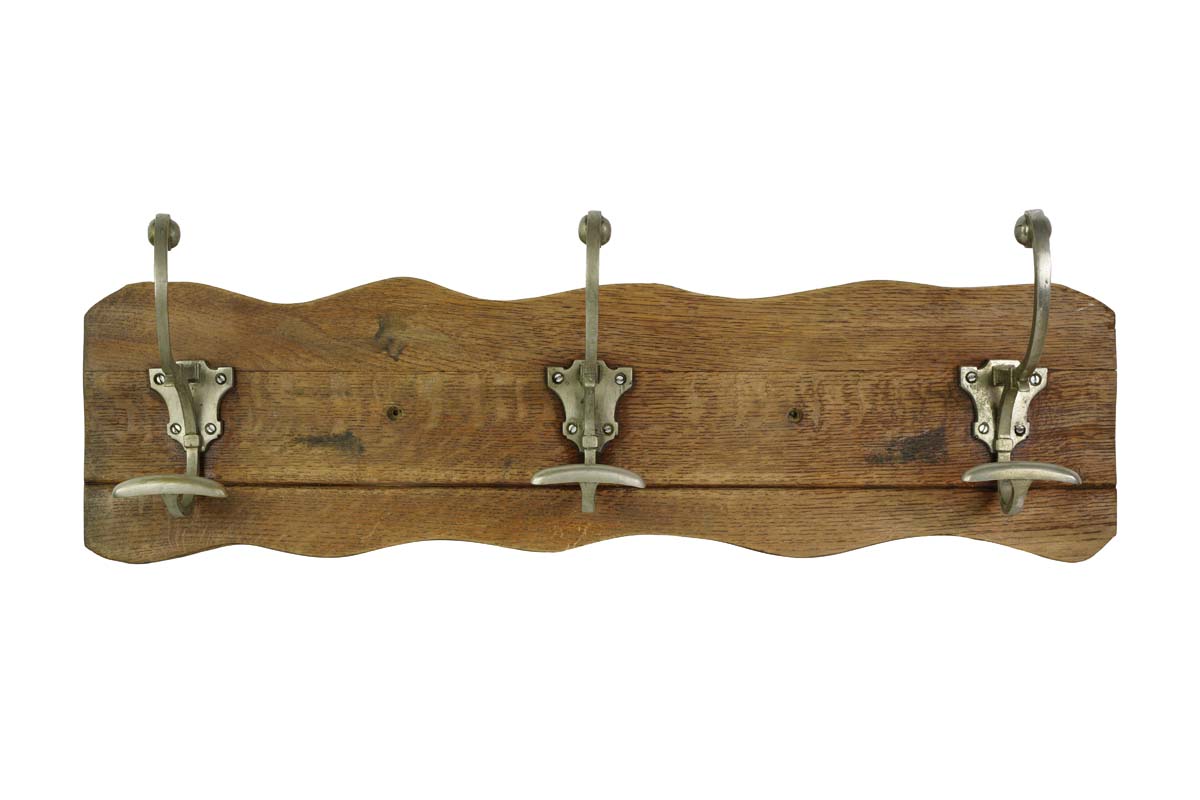 Rustic wall hanging coat rack with three cast Iron hooks