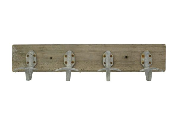 Racks - Vintage European French 4 Aluminum Hooks Chestnut Wall Rack