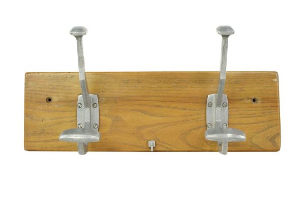 Racks - Vintage European French Aluminum Hook Wood Wall Rack