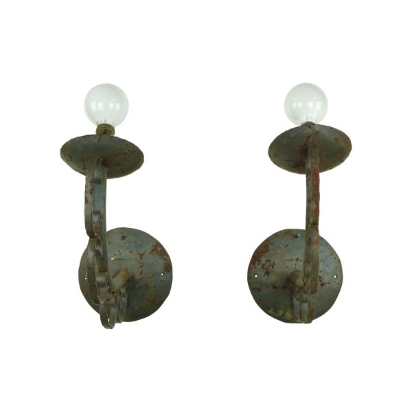 Sconces & Wall Lighting - Pair of Antique Curled Wrought Iron One Arm Wall Sconces