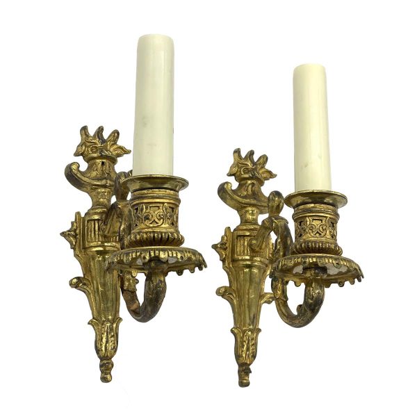 Sconces & Wall Lighting - Pair of Antique French 1 Arm Bronze Wall Sconces