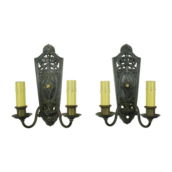 Sconces & Wall Lighting - Pair of Victorian Dark Tone Bronze 2 Arm Wall Sconces