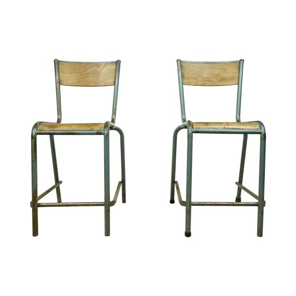 Seating - Pair of European French Wood & Steel Frame Laboratory School Chairs