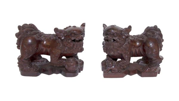 Statues & Sculptures - Pair of Hand Carved Wooden Cambodian Foo Dogs