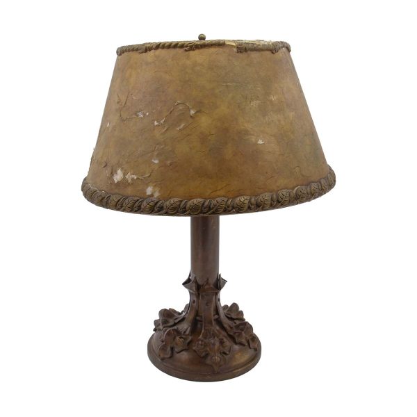 Table Lamps - Antique Brass Gothic Lamp with Foliate Detail Shade