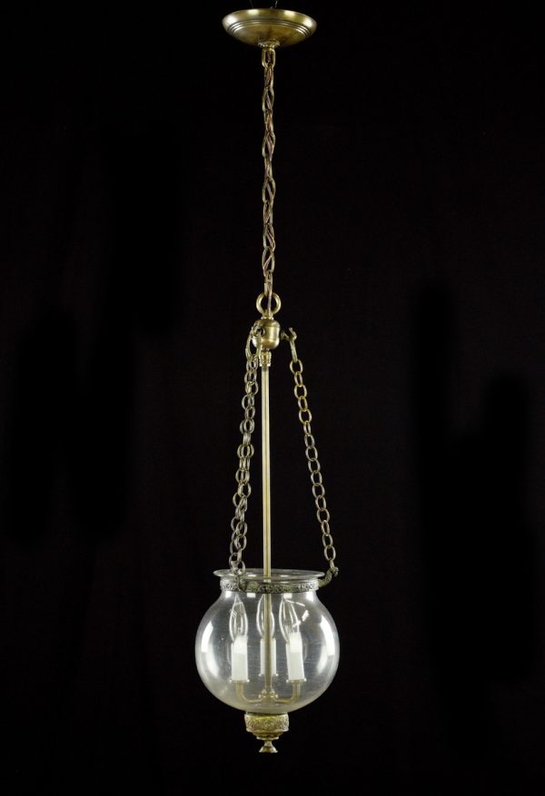 Up Lights - Antique Bell Jar Hand Blown Glass & Brass Chain Pendant Light