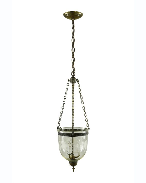 Up Lights - Restored Antique 8.25 in. Etched Glass Bell Jar Pendant Light