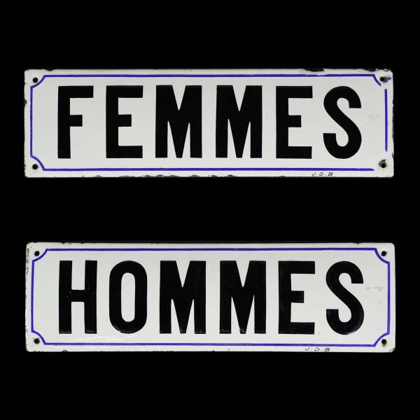 Vintage Signs - Pair of Vintage European Steel Hommes & Femmes Restroom Wall Signs