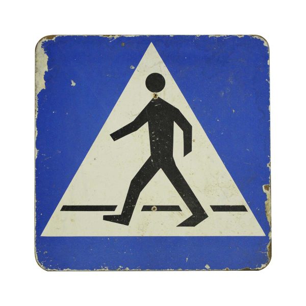 Vintage Signs - Vintage European Square Cardboard Pedestrian Crossing Street Wall Sign