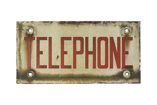 Vintage Signs - Vintage European White & Red Steel Telephone Sign