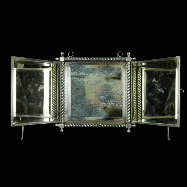 Antique Mirrors - Derby Silver Co. Quadruple Silver Tri-Fold Distressed Shaving Mirror