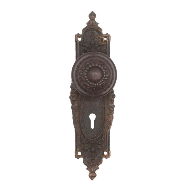 Back Plates - Antique Cast Iron Russell & Erwin Arabian Steel Floral Door Knob Set