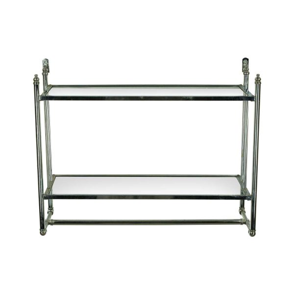 Bathroom - Vintage Chrome Plated Steel 2 Tier Glass Shelves Rack with Towel Bar